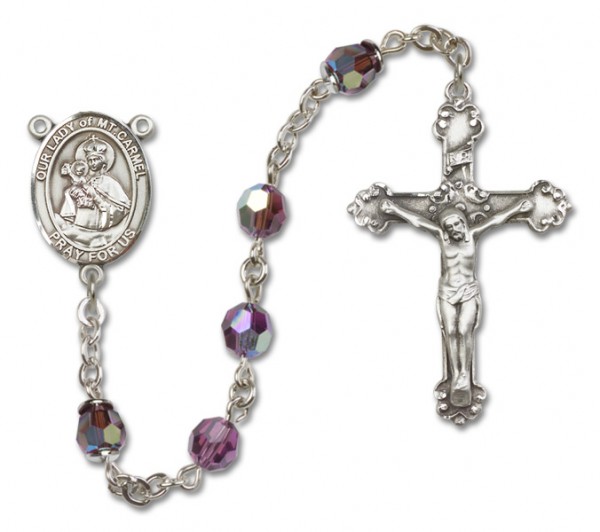 Our Lady of Mount Carmel Sterling Silver Heirloom Rosary Fancy Crucifix - Amethyst
