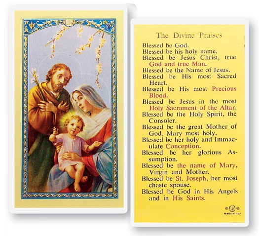 The Divine Praises, Holy Family Laminated Prayer Card - 25 Cards Per Pack .80 per card