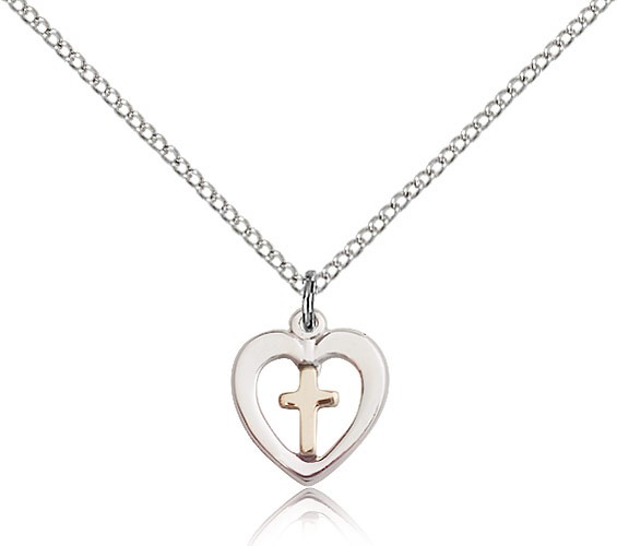 Cross in a Heart Pendant - Gold | Silver