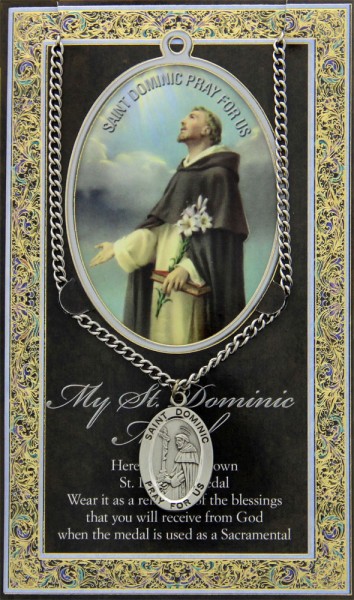 St. Dominic Medal in Pewter with Bi-Fold Prayer Card - Silver tone
