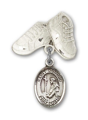 Pin Badge with St. Dominic de Guzman Charm and Baby Boots Pin - Silver tone