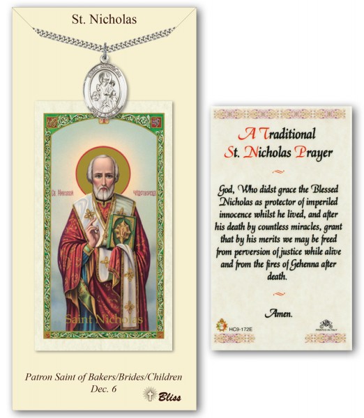 St. Nicholas Medal in Pewter with Prayer Card - Silver tone
