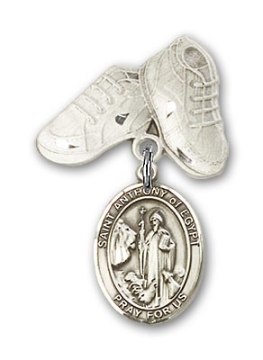 Pin Badge with St. Anthony of Egypt Charm and Baby Boots Pin - Silver tone