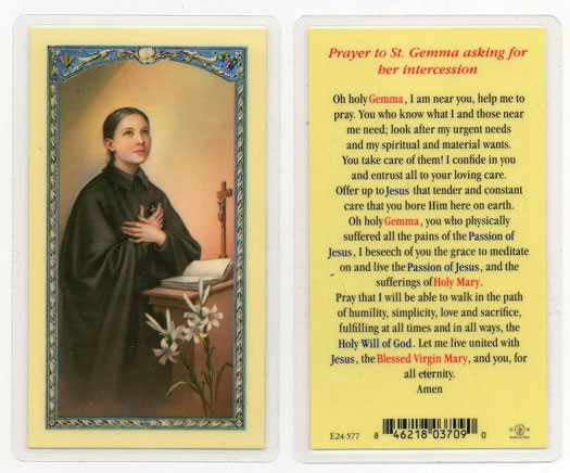 Prayer To St. Gemma Laminated Prayer Card - 25 Cards Per Pack .80 per card