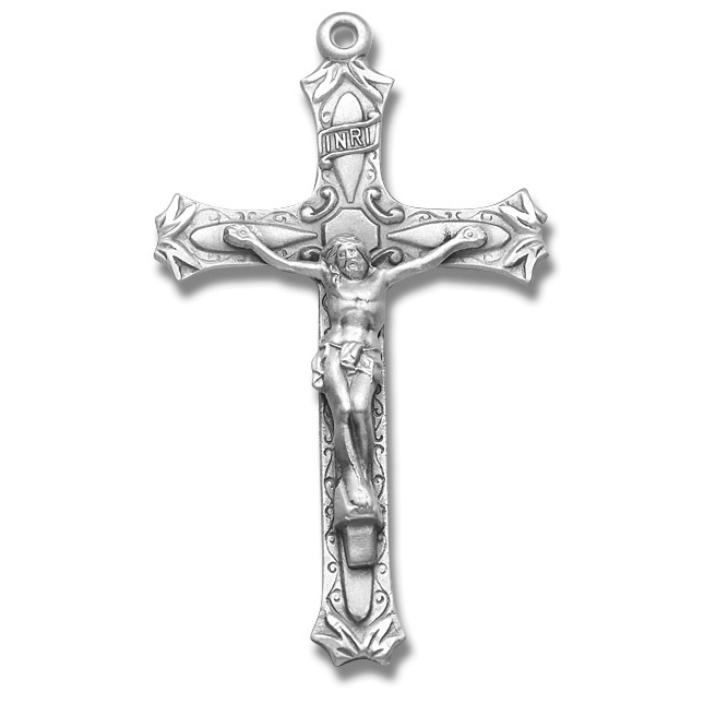 Elegant Scroll Sterling Silver Rosary Crucifix - Sterling Silver