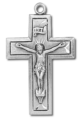 Antique Inner Border Sterling Silver Rosary Crucifix - Sterling Silver