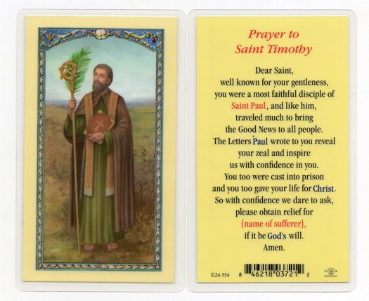 St. Timothy Laminated Prayer Card - 25 Cards Per Pack .80 per card