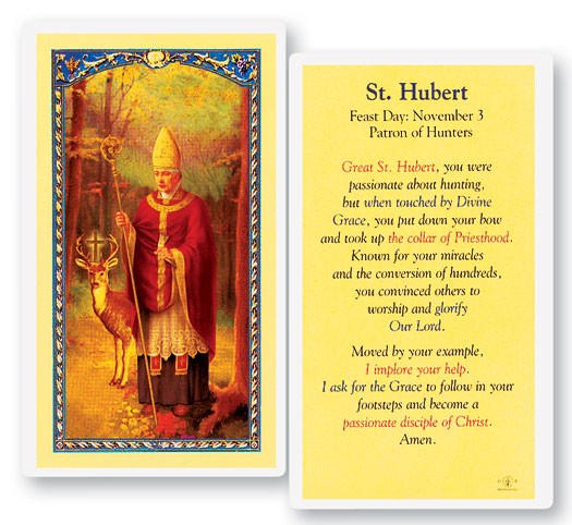 Prayer To St. Hubert Laminated Prayer Card - 25 Cards Per Pack .80 per card