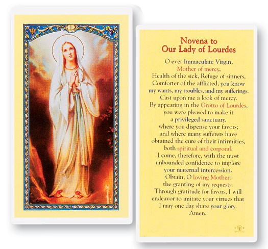 Novena To Our Lady of Lourdes Laminated Prayer Card - 25 Cards Per Pack .80 per card