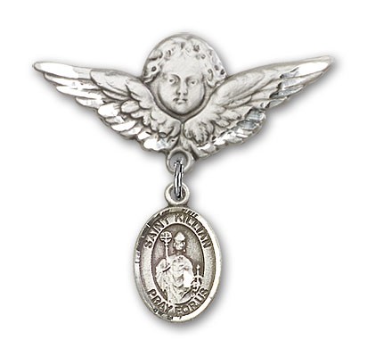 Pin Badge with St. Kilian Charm and Angel with Larger Wings Badge Pin - Silver tone