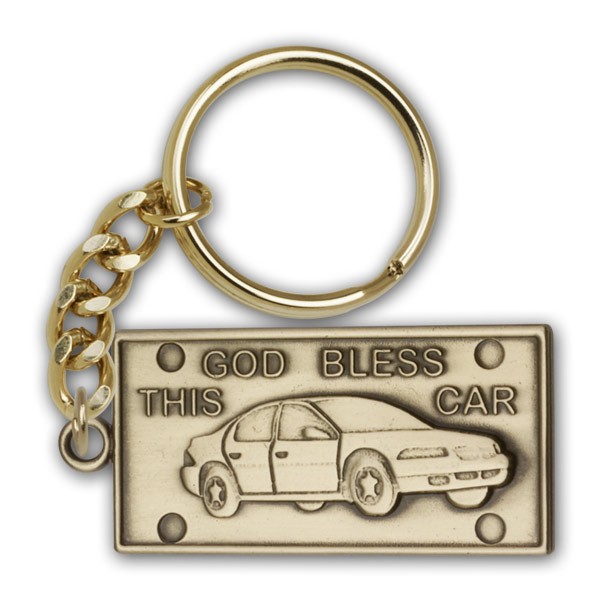 God Bless This Car Keychain - Antique Gold