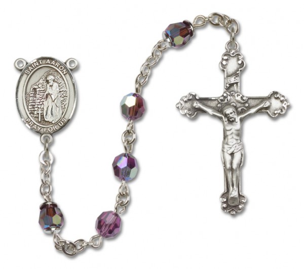 St. Aaron Sterling Silver Heirloom Rosary Fancy Crucifix - Amethyst