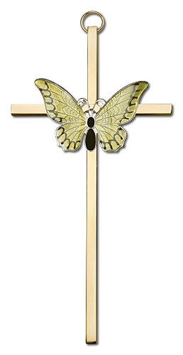 Resurrection Butterfly Wall Cross in Yellow 6&quot; - Gold Tone