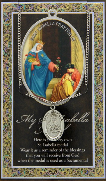 St. Isabella Medal in Pewter with Bi-Fold Prayer Card - Silver tone