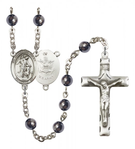 Men's Guardian Angel Army Silver Plated Rosary - Gray