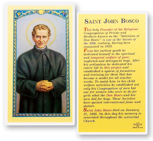 St. John Bosco Biography Laminated Prayer Card - 25 Cards Per Pack .80 per card