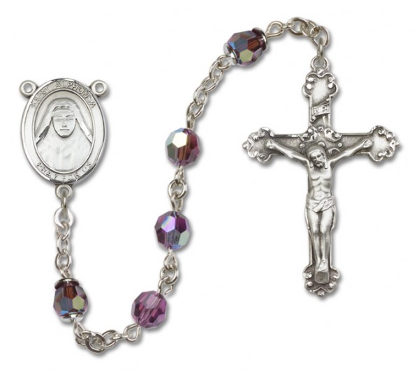 St. Alphonsa Sterling Silver Heirloom Rosary Fancy Crucifix - Amethyst