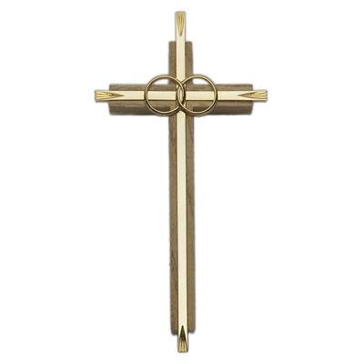 Wedding Cross - 7 1/2 inch Oak &amp; Metal - Brown | Gold