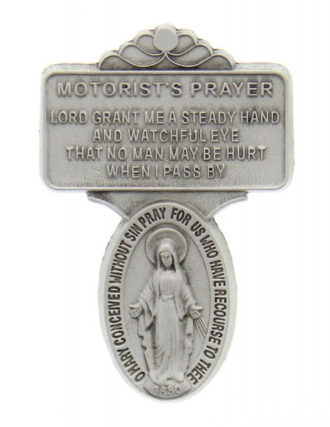 Miraculous Medal Visor Clip, Pewter - 2 1/2&quot;H - Silver