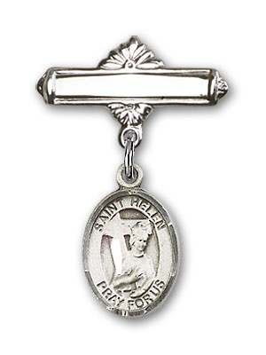 Pin Badge with St. Helen Charm and Polished Engravable Badge Pin - Silver tone