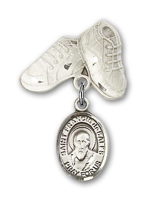 Pin Badge with St. Francis de Sales Charm and Baby Boots Pin - Silver tone