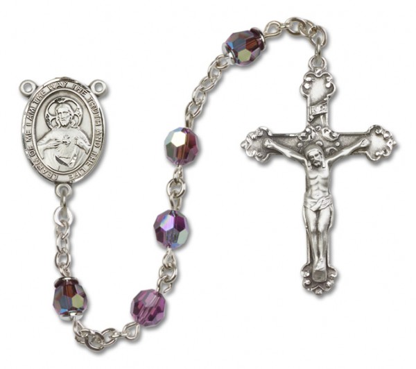 Scapular Sterling Silver Heirloom Rosary Fancy Crucifix - Amethyst