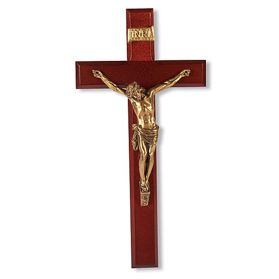 Wall Crucifix in Dark Cherry Stain - 12 inch - Cherry Wood