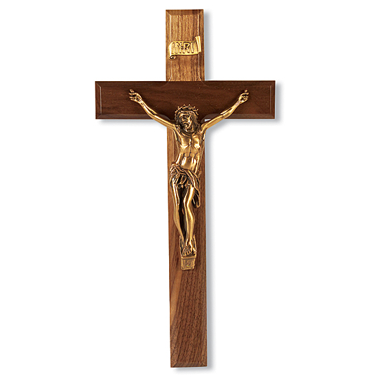 Traditional Walnut Wall Crucifix - 12 inch - Brown
