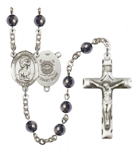 Men's St. Christopher Coast Guard Silver Plated Rosary - Gray