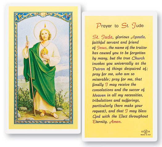Prayer To St. Jude Laminated Prayer Card - 25 Cards Per Pack .80 per card