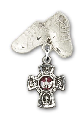 Baby Badge with Red 5-Way Charm and Baby Boots Pin - Silver | Red