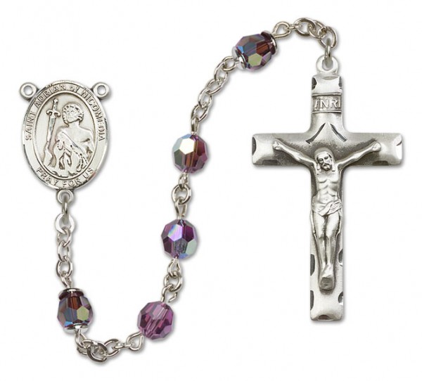 St. Adrian of Nicomedia Sterling Silver Heirloom Rosary Squared Crucifix - Amethyst