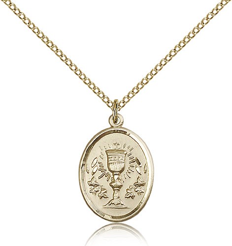 Oval First Communion Medal with Chalice - 14KT Gold Filled