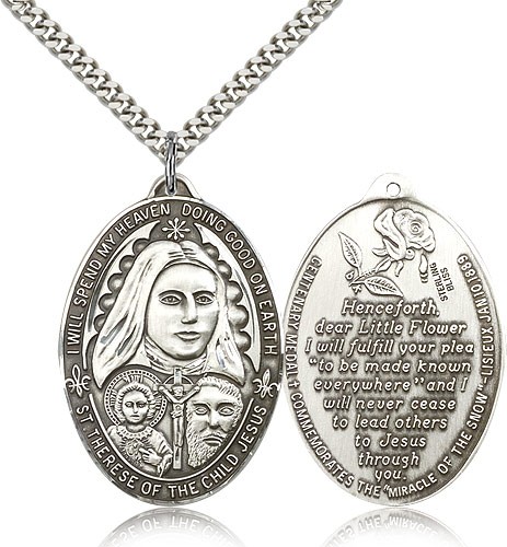 Large St. Therese Pendant - Sterling Silver
