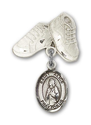 Pin Badge with St. Alice Charm and Baby Boots Pin - Silver tone