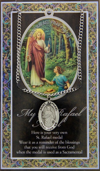 St. Raphael Medal in Pewter with Bi-Fold Prayer Card - Silver tone