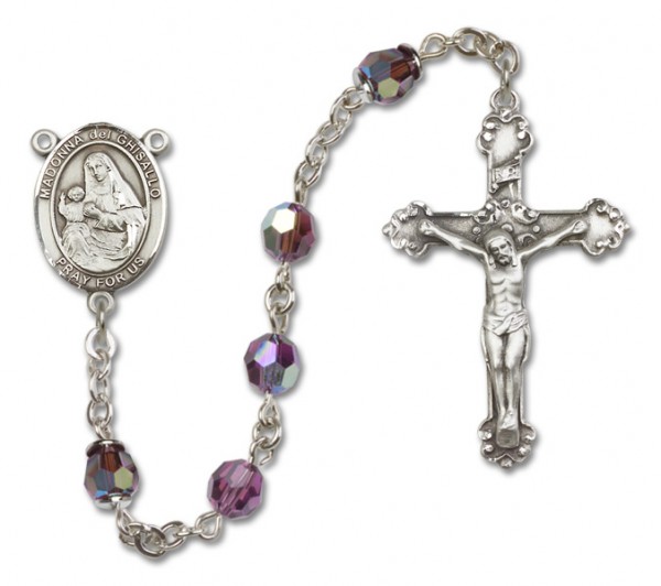 St. Madonna Del Ghisallo Sterling Silver Heirloom Rosary Fancy Crucifix - Amethyst