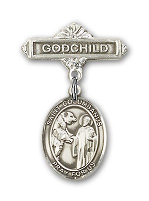 Pin Badge with St. Columbanus Charm and Godchild Badge Pin - Silver tone