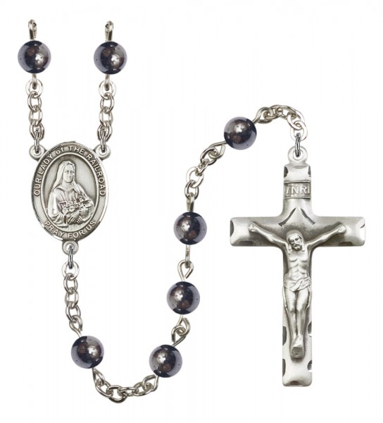 Men's Our Lady of the Railroad Silver Plated Rosary - Gray