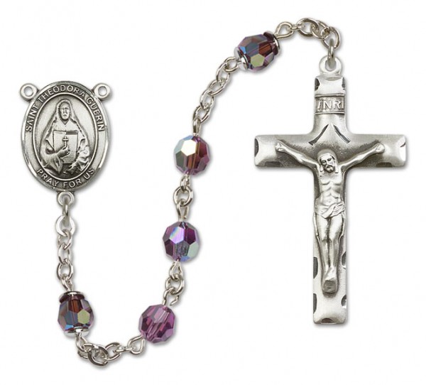 St. Theodora Guerin Sterling Silver Heirloom Rosary Squared Crucifix - Amethyst