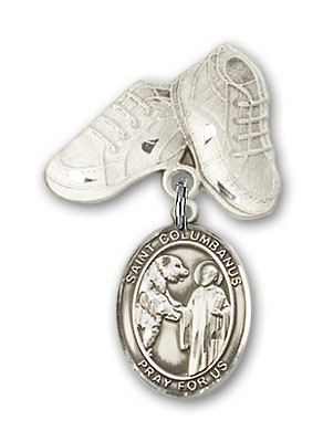 Pin Badge with St. Columbanus Charm and Baby Boots Pin - Silver tone