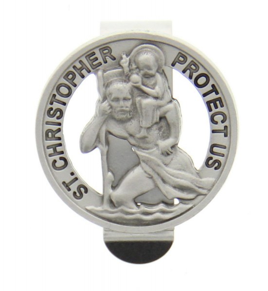 Round St. Christopher Visor Clip, Pewter - 1 1/2&quot; dia - Silver