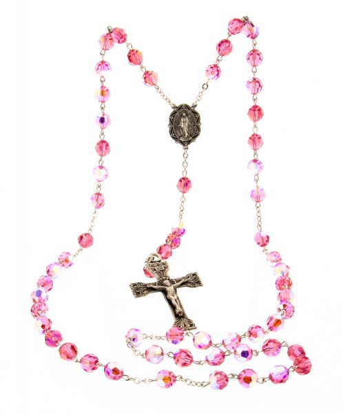 Pink 8mm Pink Crystal Rosary in Sterling Silver - Pink