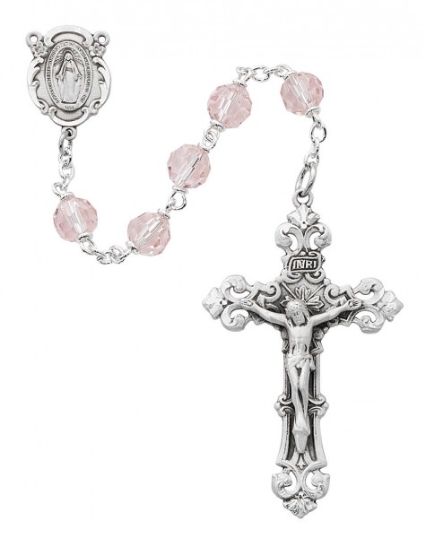 Pink Tin Cut Rosary with Fancy Crucifix - Pink