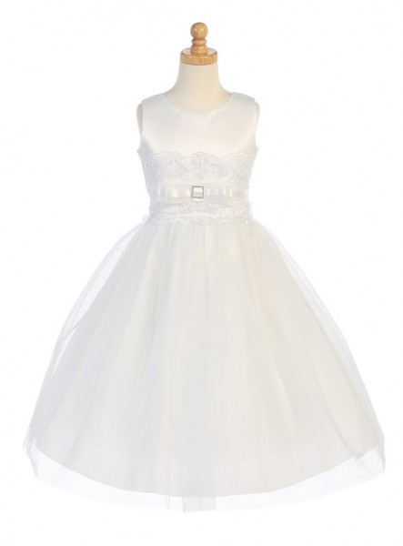Plus Size First Communion Dress with Bow Accent - White