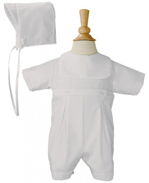 Boys Baptism Romper with Screened Cross - White