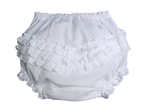 Poly-Cotton Diaper Cover with Embroidered Eyelet Edging - White