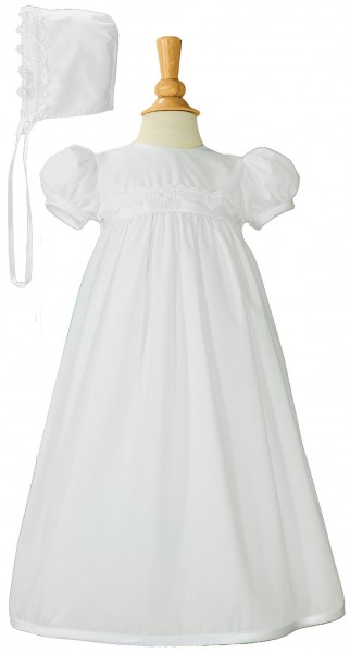 Girls Baptism Gown with Lace Appliques - White