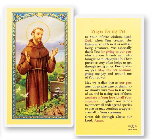 Prayer For My Pet, St. Francis Laminated Prayer Card - 1 Prayer Card .99 each
