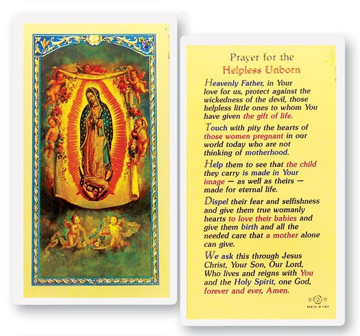 Prayer For The Helpless Unborn Laminated Prayer Card - 1 Prayer Card .99 each